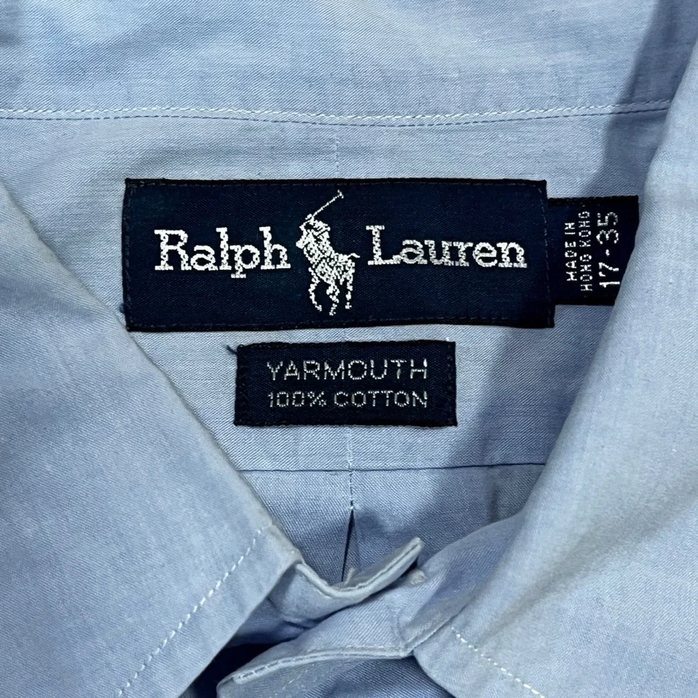 Ralph Lauren Yarmouth Mens 17-35 Light Blue Cotton Button Down Shirt Long Sleeve